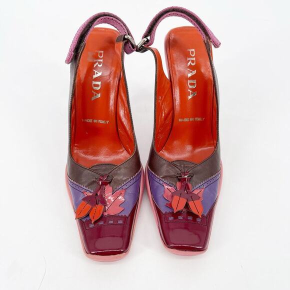 Rare Prada F/W 1999 Multicolor Acorn Leaf Square Toe Sporty Slingback Heel IT 38 - Picture 5 of 13